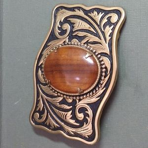 western belt buckle with wood cabochon